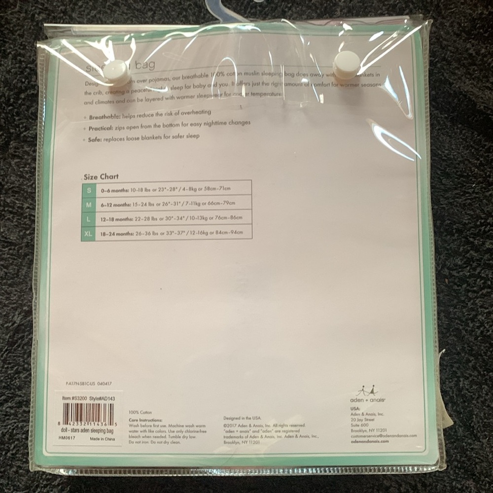 Aden and Anais sleeping bag. Small. White with pink stars - Picture 2 of 5
